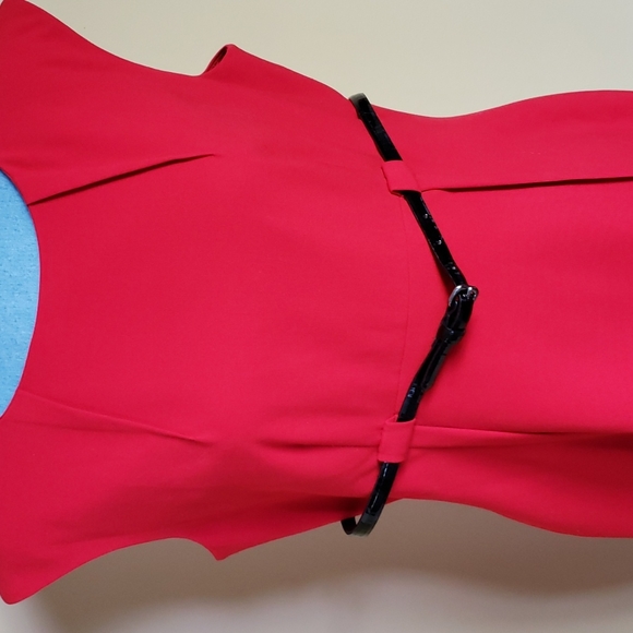 Red Calvin Klein Belted Midi Dress - Picture 2 of 7